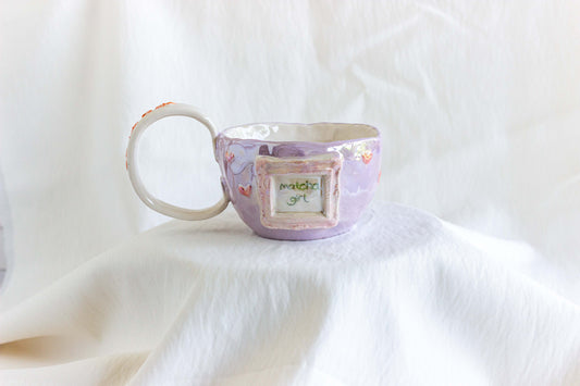 Matcha Girl Mug, Mother of Pearl Lustre 🌿🍒