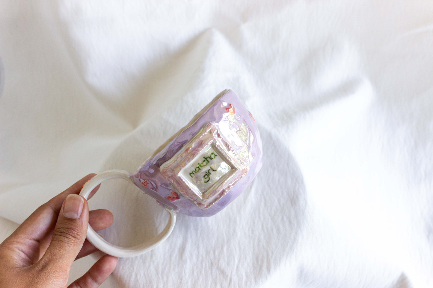 Matcha Girl Mug, Mother of Pearl Lustre 🌿🍒