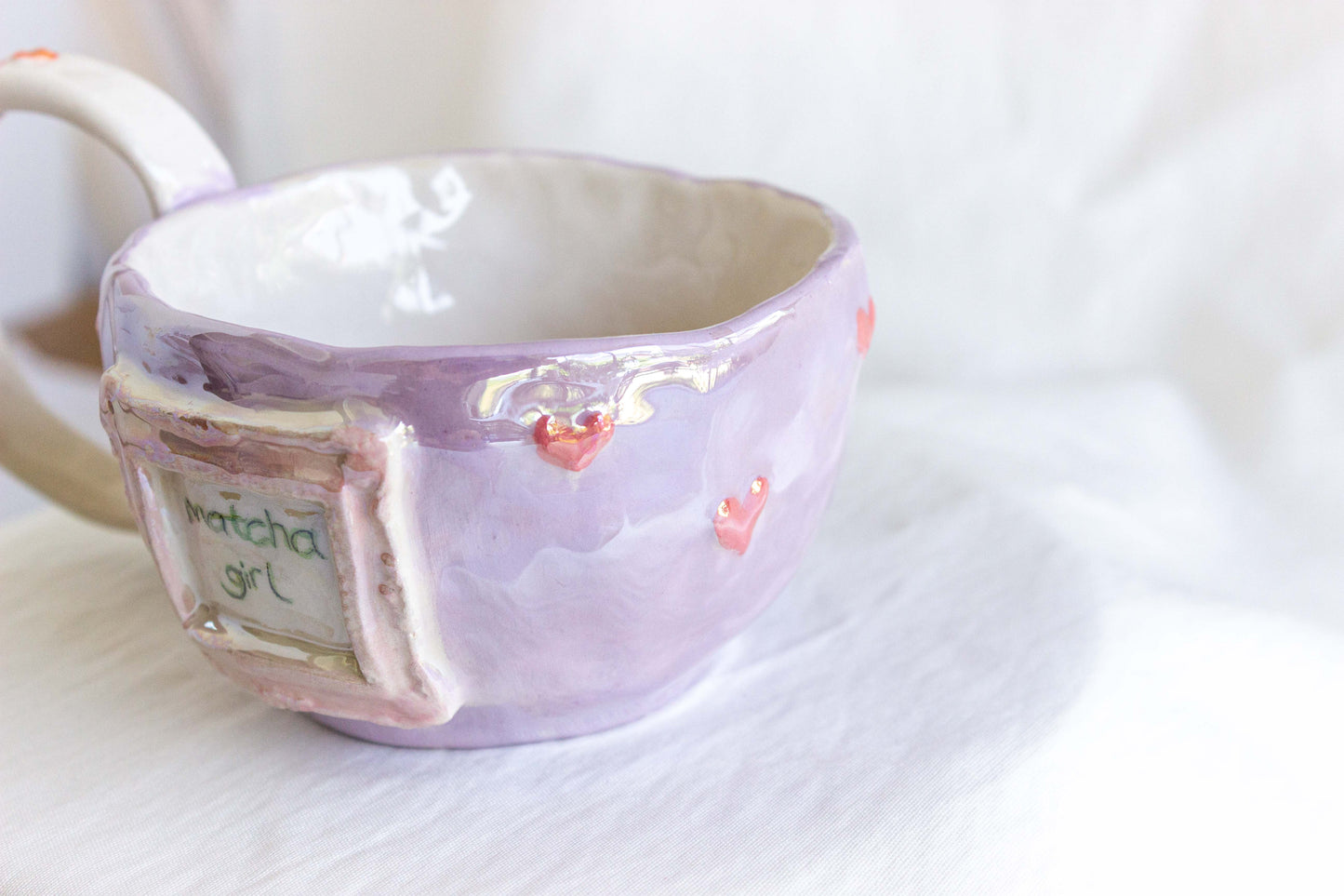 Matcha Girl Mug, Mother of Pearl Lustre 🌿🍒