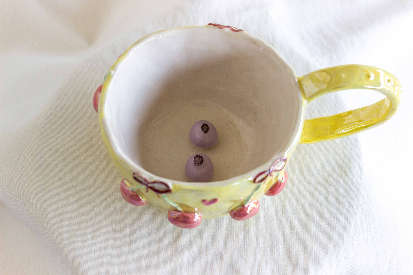 Cherry Cherry Mug, Mother of Pearl Lustre 🫐🍒