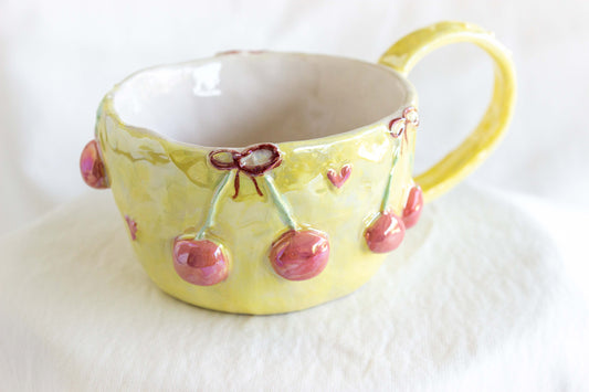 Cherry Cherry Mug, Mother of Pearl Lustre 🫐🍒